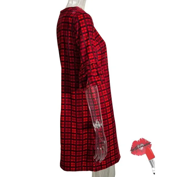 Draper James Roslyn Midi Dress Size 6 Red Plaid Bell Sleeves‎ Festival DRW0611 - Picture 3 of 16